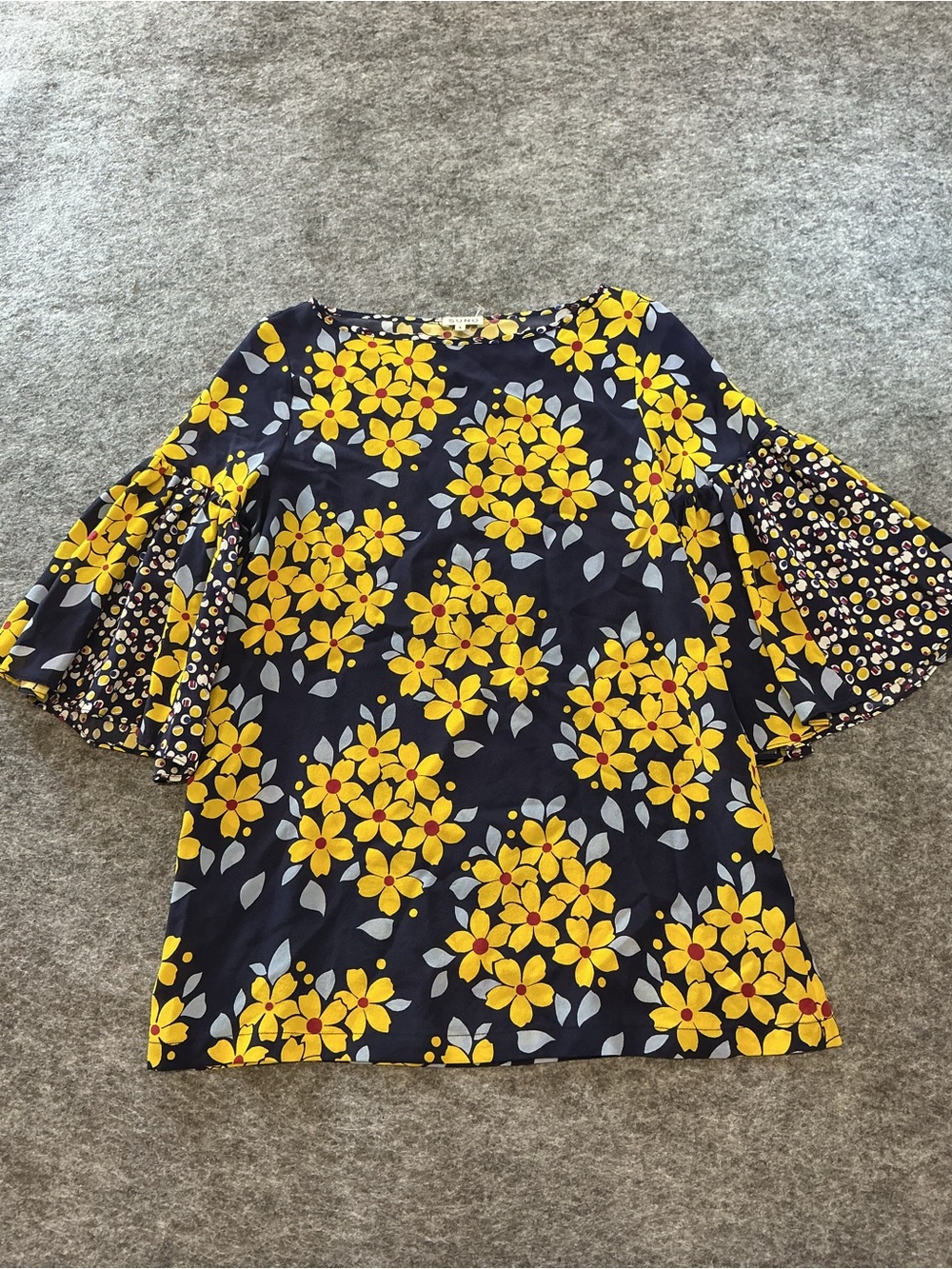 SUNO Women’s Floral Bell Sleeve Top - Navy & Yellow Size 4